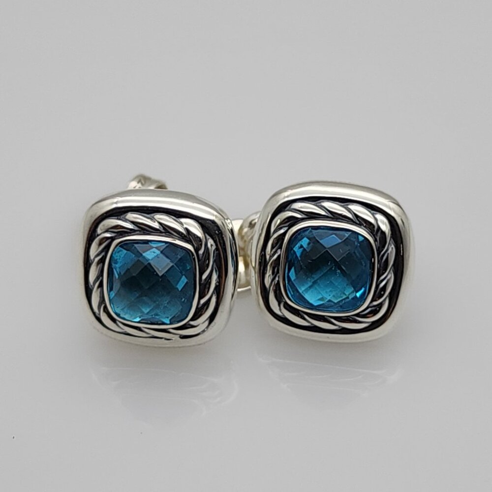 David Yurman Albion Earrings with 7mm Blue Topaz in Sterling Silver 925